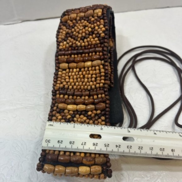 BOHO Intricate Brown Beaded Hip Tie Belt Wood Beads Hippie Adjustable - Picture 10 of 13
